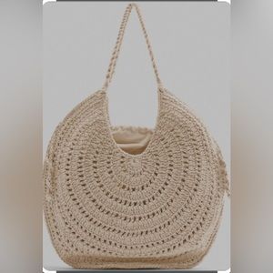 Zara, Round Crochet Tote Bag, Color: Beige